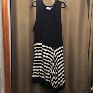 Black and white stripe high low dress